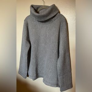 NWT J. Crew, Black Herringbone Fleece Lined Funnel Neck Sweater, Women’s sz XL